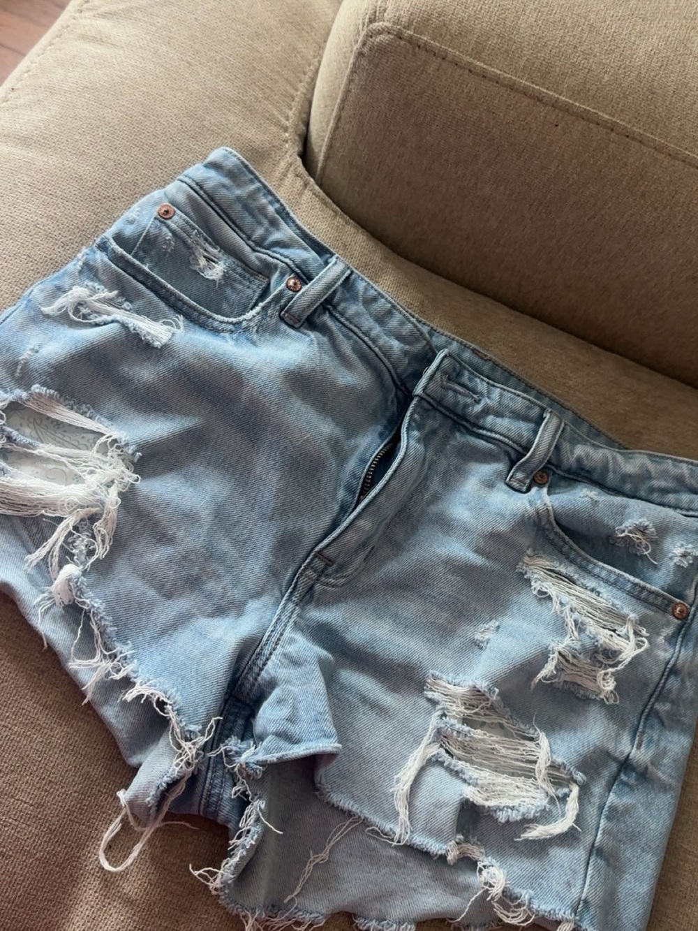American Eagle Outfitters Light Blue Distressed Denim Jean Shorts